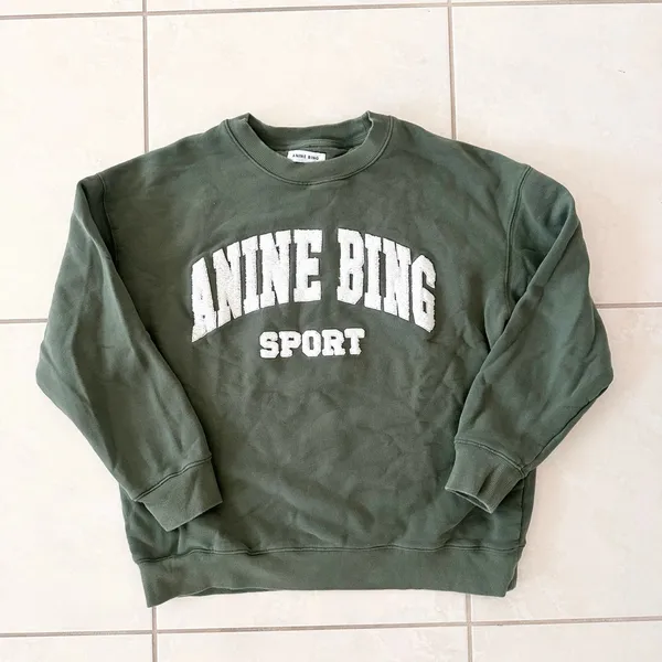 Anine Bing Sport Tyler Sweatshirt Artichoke Green Collegiate Lettering Large - Image 5