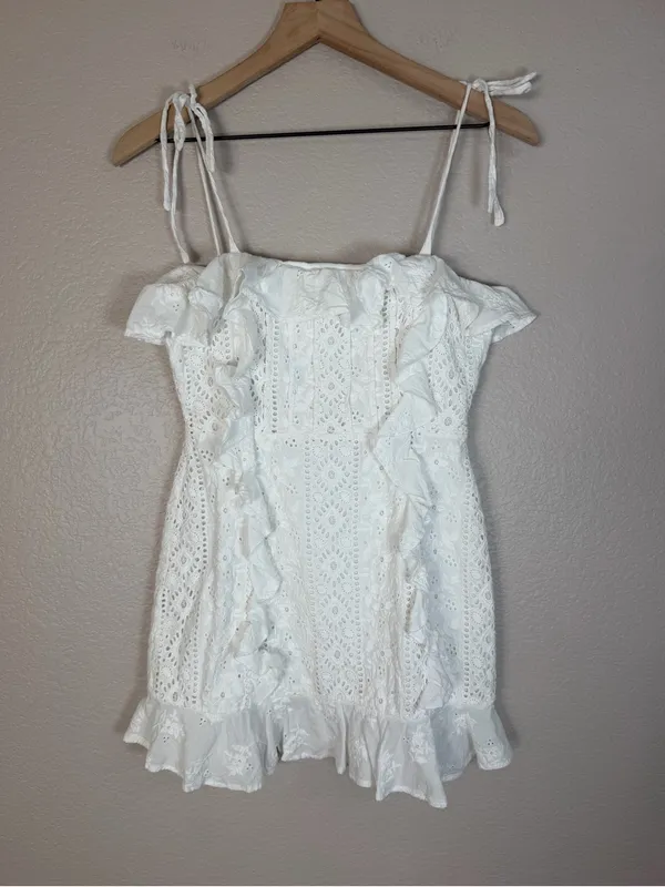 Majorelle Mara Mini Eyelet Lace Dress in White size XS $198 Bride Bridal - Image 4