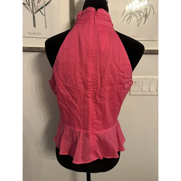 Ann Taylor Pink Peplum Top Criss Cross Halter Sleeveless Size Medium Preppy NEW - Image 2