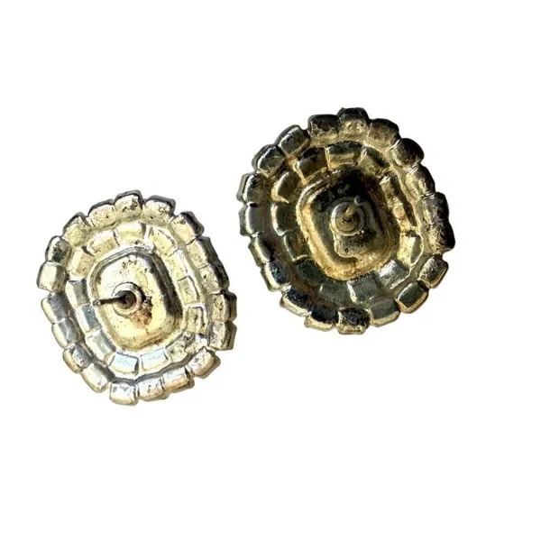 Vintage Emerald Cut Green Rhinestone Halo Stud Earrings - Image 7