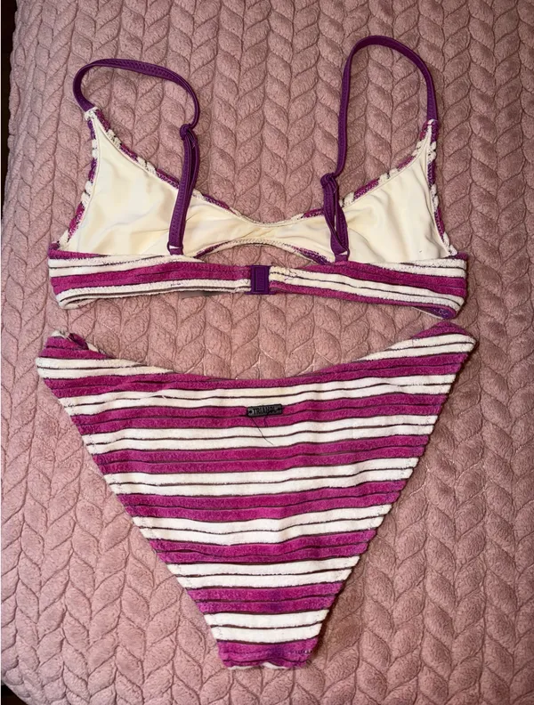 Triangl Purple and White Striped Scoop Terry Bikini Set - Image 2