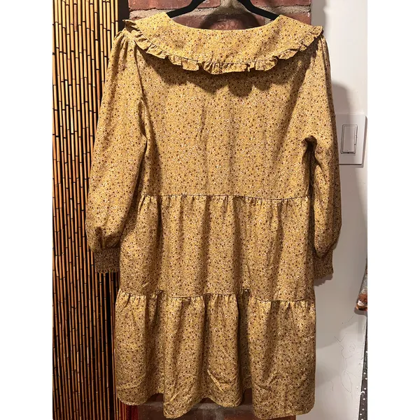 Boutique Mustard Ditsy Floral Ruffle Collar Babydoll Mini Dress M/L - Image 5