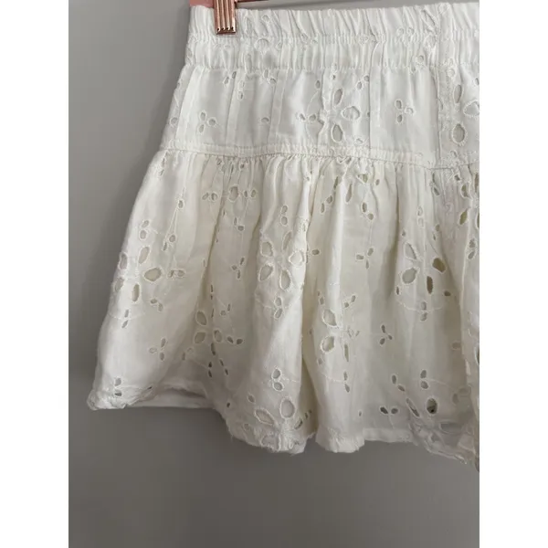 Free People Roselle Eyelet Mini Skirt Ivory‎ Button Front Drawstring Women's Med - Image 6