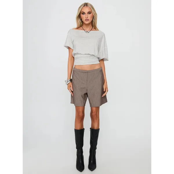 Princess Polly Ashlinn OffShoulder Drapey Top Grey Heather Ruched Waist US 6 NEW - Image 3