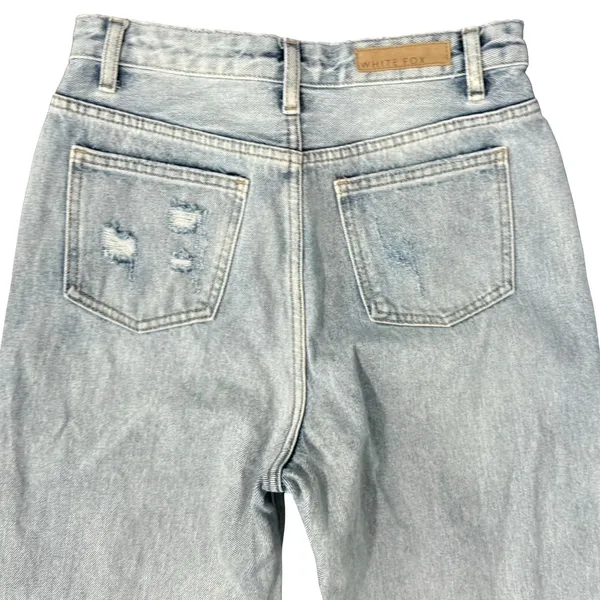 White Fox Light Wash High Rise Distressed Denim Straight Mom Jeans Size S 26" - Image 10