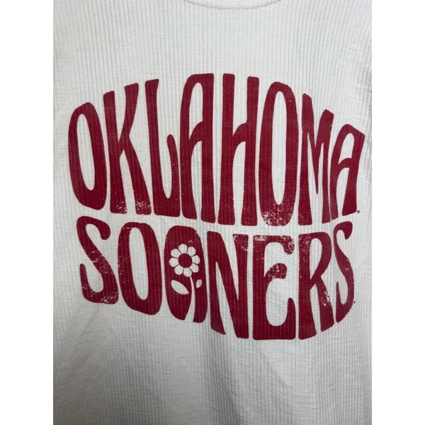 Pressbox Oklahoma Sooners Pullover Sweatshirt White Ribbed Cotton Size M - Image 3