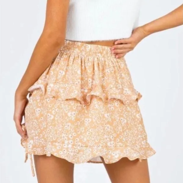 Princess Polly Olywin Mini Skirt Womens 6 Peach Ruffle‎ Coquette Cottagecore - Image 3