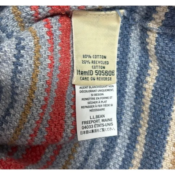 L.L.Bean Sweater Multicolor Striped‎ Cotton Boat Neck Nautical Coastal Classic M - Image 5