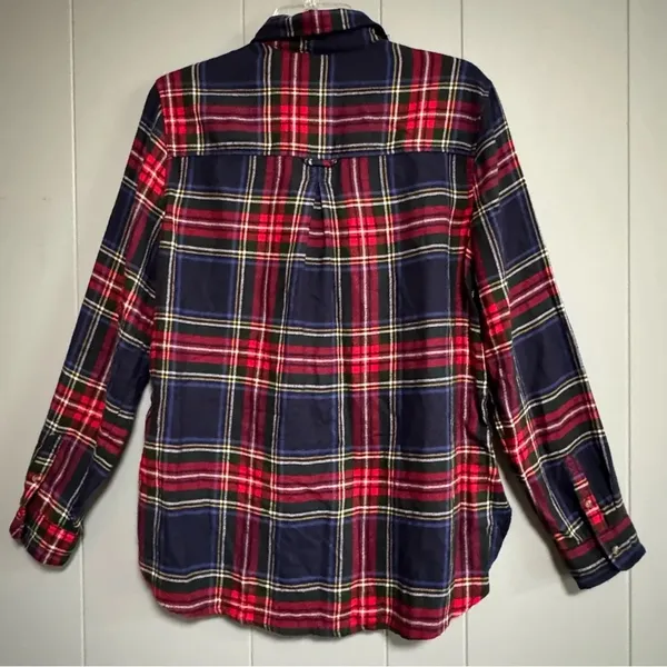 AMERICAN EAGLE Ahh-mazingly Soft Boyfriend Flannel Red Navy Plaid Size Medium - Image 2