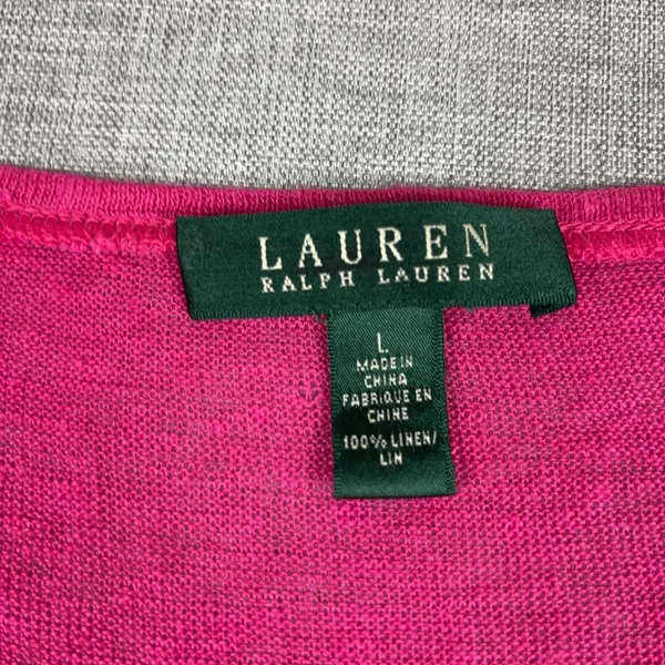 Lauren Ralph Lauren Linen Sweater Womens Large Pink Scoop Neck 3/4 Sleeve - Image 3