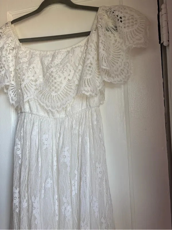 Lulus Sweetest Touch White Embroidered Lace Off-the-Shoulder Maxi Dress Size S - Image 3