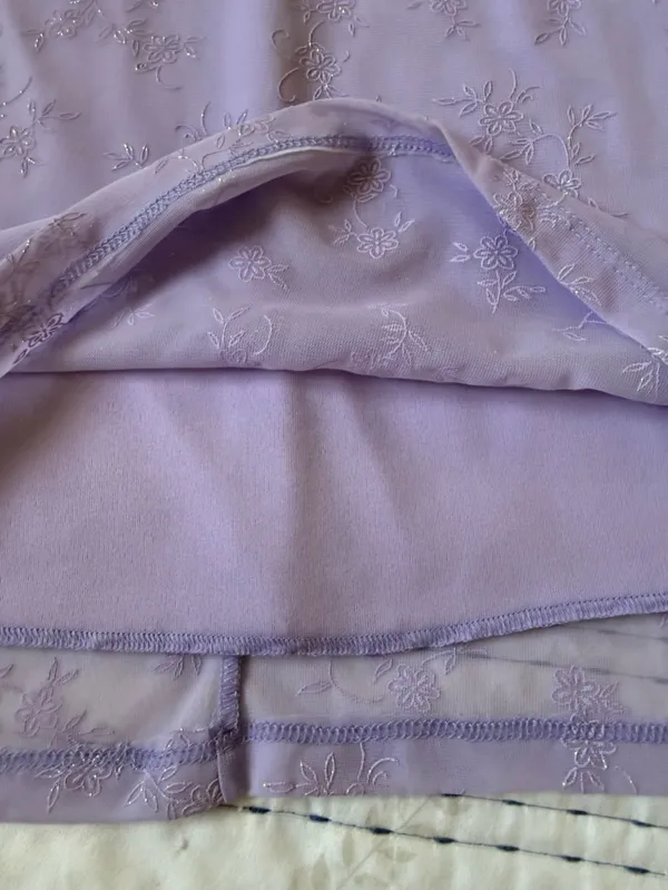 Vintage Y2K Lavender Cowl Neck Lace Up Back Floral Mesh Midi Dress Fairycore - Image 7