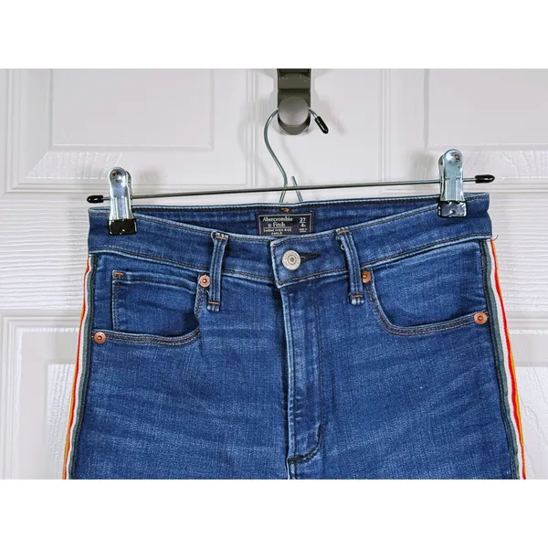 Y2K Abercrombie & Fitch Simone High Rise Jeans Size 27 Rainbow Side Stripe Denim - Image 6