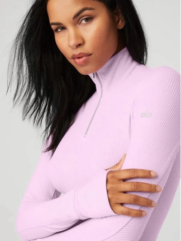 All yoga rise up long sleeve bodysuit sugarplum pink ribbed size medium - Image 4