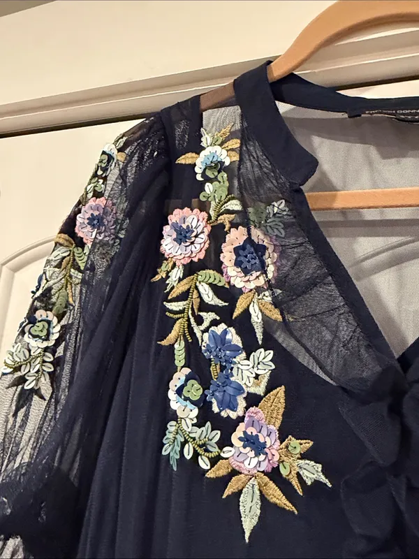 French Connection Navy Embroidered Midi Dress size‎ 6 new without tags - Image 6