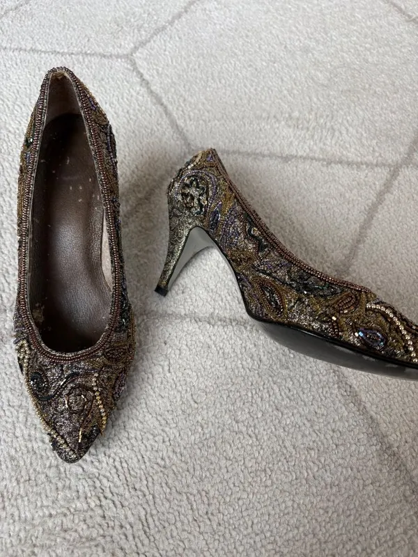 Vintage Valerie Stevens Beaded Paisley Heels Statement / Costume Theatre 7 - Image 2