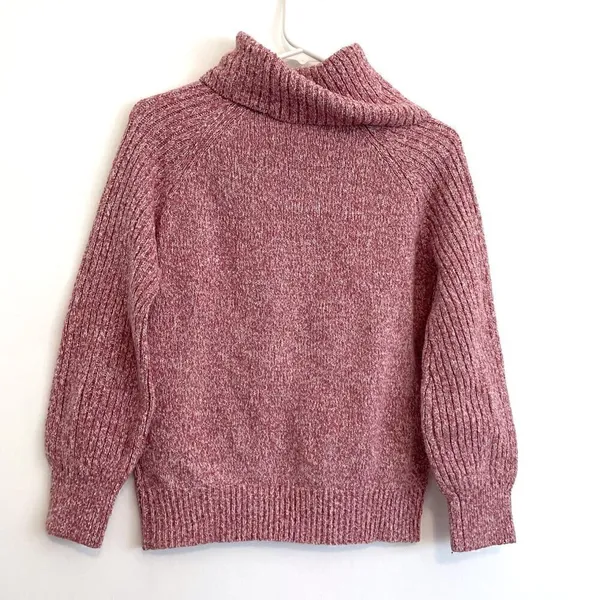 NINE WEST Cowlneck Sweater Mauve Pink White Marled Heather Cowl Neck Puff Sleeve - Image 11