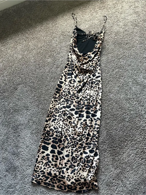 Blue Blush Leopard Print Maxi Dress in Tan and Black - Image 2