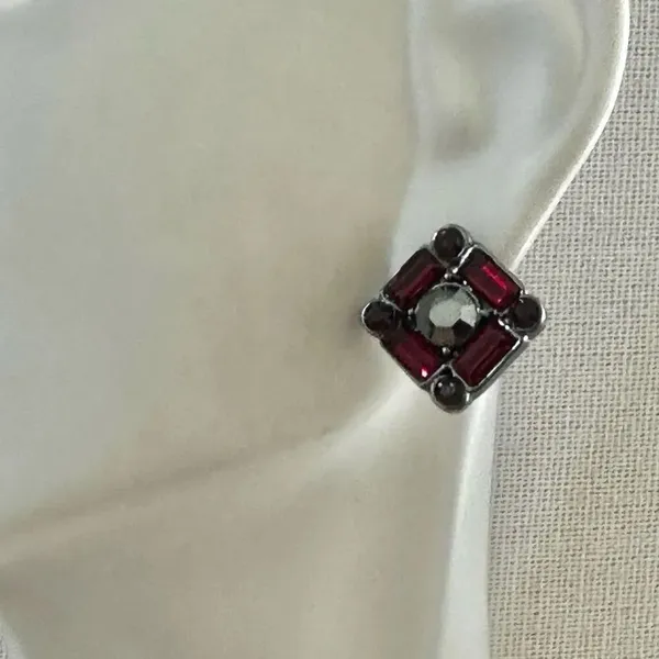 White House Black Market Red Baguette Stud Earrings - Image 2