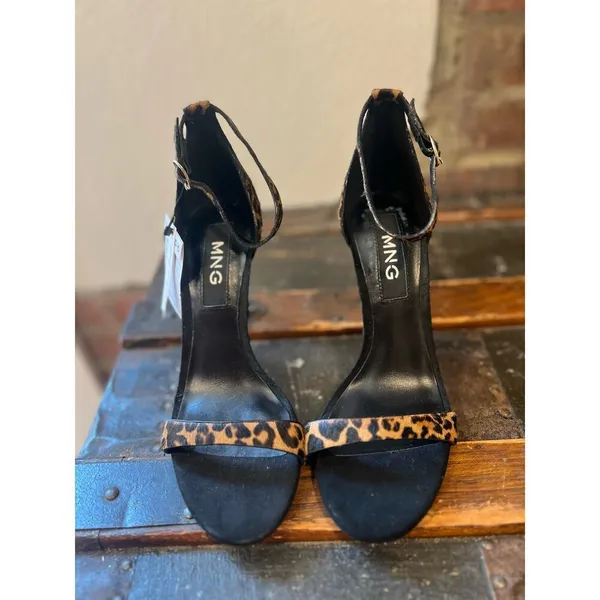NWT Mango MNG Leopard Pony Hair Ankle Strap Stiletto Sandals Heels - Image 4