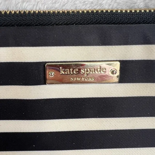 Kate Spade 13" Laptop Sleeve Black Cream Striped Nylon Zippered Case Padded Bag - Image 4