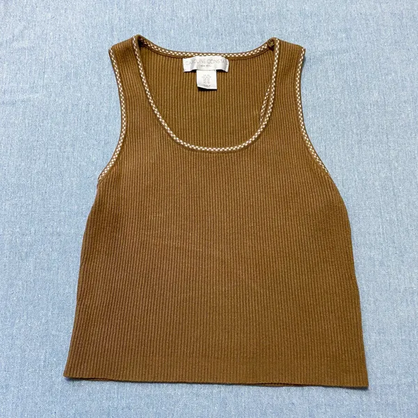 Caroline Constas New York Ribbed Checkered Trim Tank Size XS in Brown - Image 2
