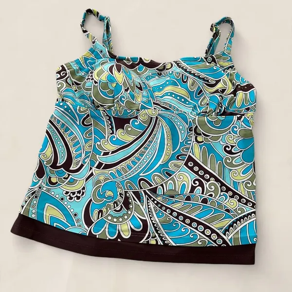 Source Unknown Y2K Blue Brown paisley boho retro print cami tankini top| size 10 Medium - Image 2