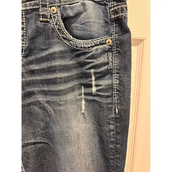Silver‎ Jeans Lola Straight Leg Dark Wash Distressed Thick Stitch W33 L28 Denim - Image 4