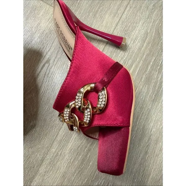 Cape Robbin Disteny Brick Red Satin Slide Mules with Gold Crystal Chain - Image 9