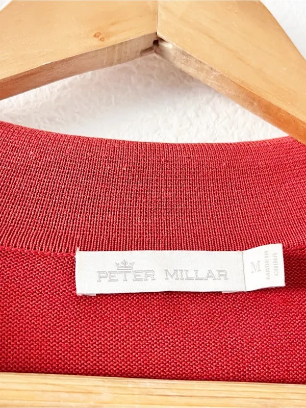 Peter Millar Goldie Red Silk Blend Collared V-Neck Sweater Pullover - Image 3