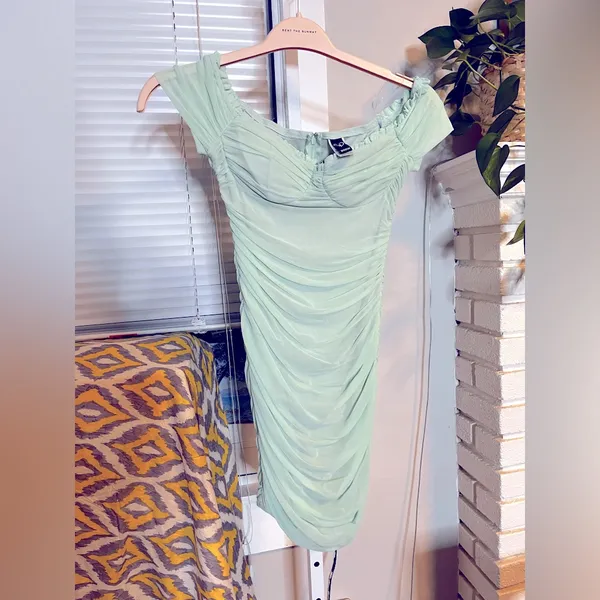 Windsor Mint Green Pastel Tulle Ruched Bodycon Mini Dress S - Image 3