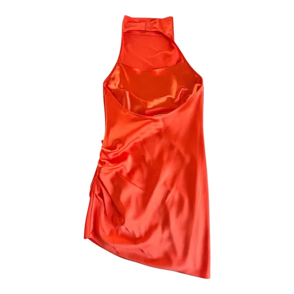 Gianni Bini Peyton Satin Mini Draped Sheath Dress Women's Size 2 Mandarin Orange - Image 4