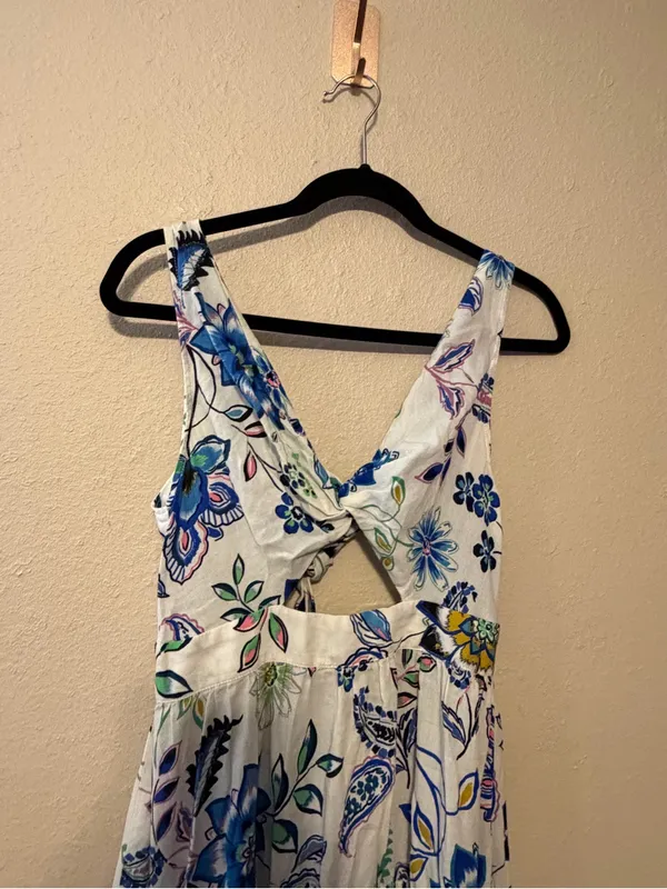Zara Cotton Floral Midi‎ Dress Tie Back Cut out Front Midi Dress Size Small - Image 3