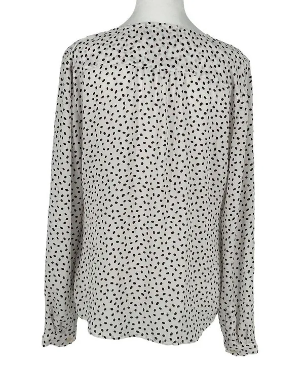 Loft Blouse Quarter Button Pockets White with Brown Polka Dots Size M - Image 2
