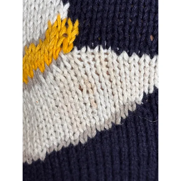 Vintage Eagles Eye Hat Motif Knit Cardigan Navy Yellow‎ Small Whimsical Cottage - Image 12