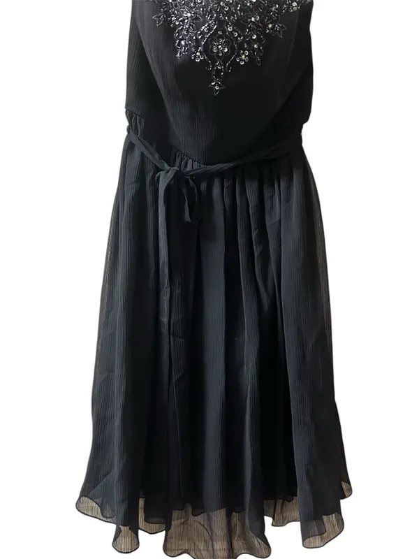 Davids Bridal Strapless Mini Crinkle Chiffon Empire Beaded Dress - Image 3