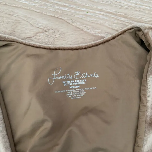 Frankies Bikinis Medium Suki Crushed Velvet Set Tan Beige Swim Minimal Cheeky - Image 4