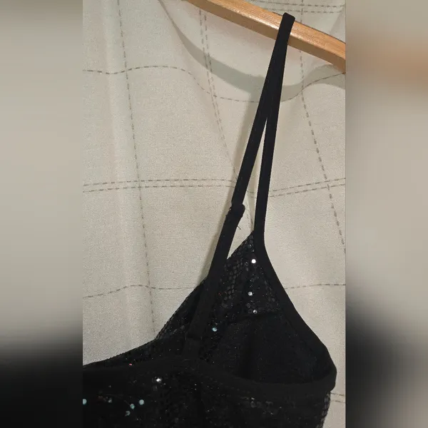 Express Cowl Neck Sequin Crop Top - Image 6