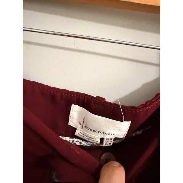 Anthropologie Tapered Trousers Womens 6 Burgundy High Rise Button Fly Pleated - Image 3