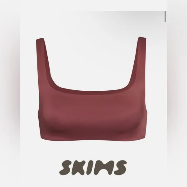 NWT SKIMS Stretch‎ Satin Square Neck Bralette Top XS Berry - Image 2