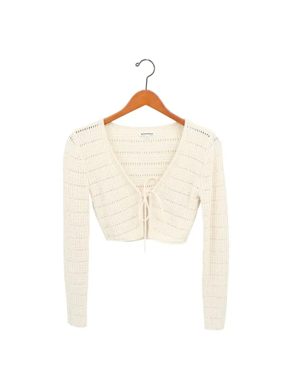 Reformation Piero Open Knit Cropped Cream Cardigan Sweater Boho XS - Image 2