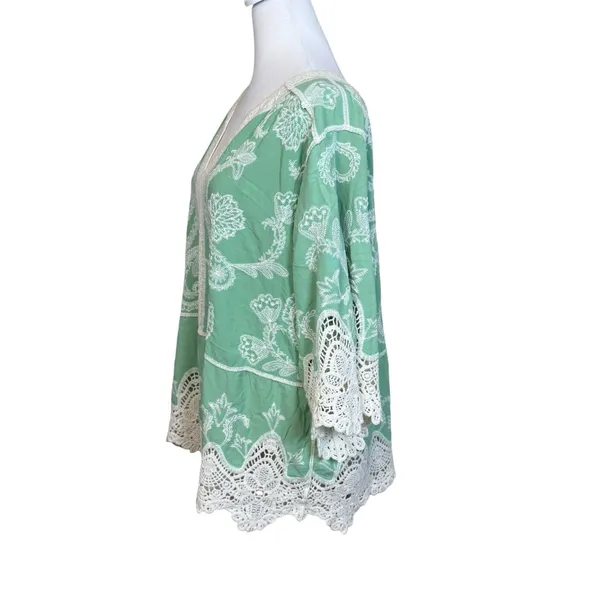 Democracy Green Embroidered Crochet Lace Boho Tunic Top Blouse Size 2X Festival - Image 4