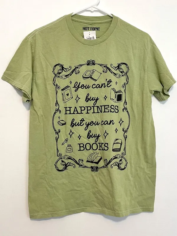 NEW NWT HOT TOPIC Buy Books Boyfriend Fit T-Shirt Green Short Sleeve Tee JUNIORS - Image 2