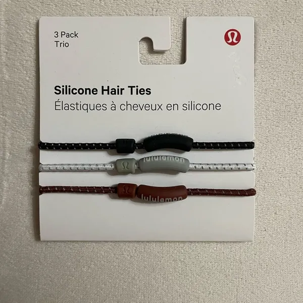 Lululemon New Silicone Hair Ties 3 Pack Black Grey Brown - Image 2