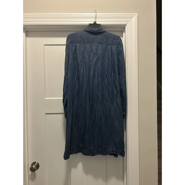 LOFT Denim Shirt Dress Blue Chambray Long Sleeve Roll Tab Sleeves Modest Small - Image 6