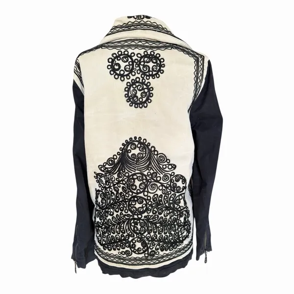 Free People Stitched Quills Embroidered Jacket Cream Black Boho Western Small - Image 6