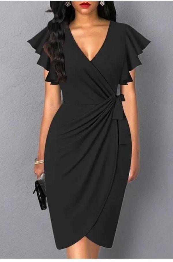 NEW Deep V Neck Sleeve Sheath Formal Slit Pencil Dress XL - Image 5