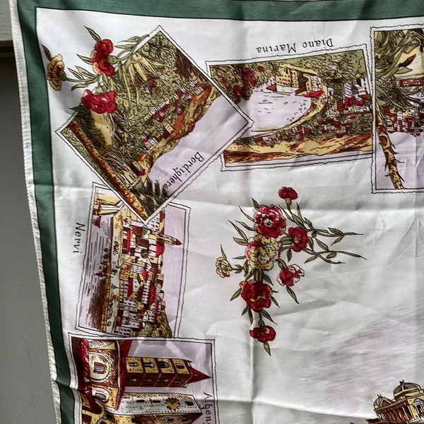 Italian Riviera Inspired Scarf 26x26 Square Cream Green Gold Red Pallet VINTAGE - Image 4