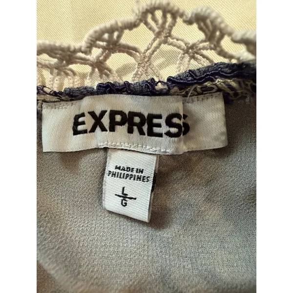 Express Floral Blue lace Long Sleeve blouse shirt top Size Large - Image 5