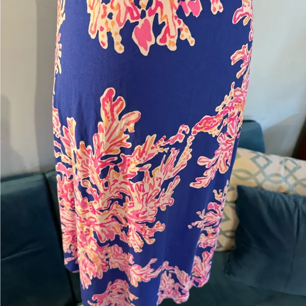 Lilly Pulitzer Lolita strapless midi dress Blue Pink SIZE M Medium Padded Chest - Image 4